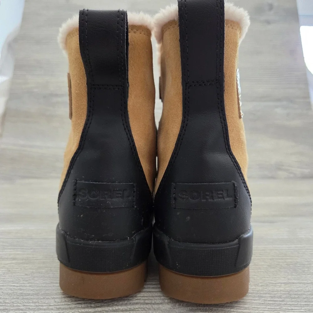Sorel Tivoli IV Waterproof Winter Boots Tan Black Faux Fur Womens 6.5